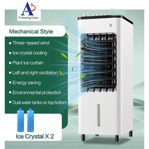 AMAZING VISION CasaBella 3 en 1 Aire Acondicionado Portátil, Enfriador de Aire Portátil con Tanque Con tanque de agua de 4L, ,y 2 cajas de cristales de hielo, Ideal para El hogar Dormitorio y Pequeñas Habitaciones