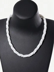 1pc French Elegant 3-Layer Twisted Simulated Pearl Necklace, Suitable For Women Everyday, Commute, Wedding, Party, A Great Jewelry Gift For Girlfriend, Family, Wife On Birthday, Christmas, Valentine's Day