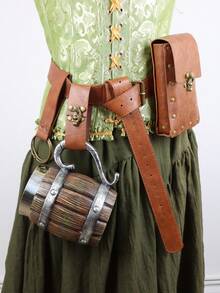 Bộ 4 túi đeo thắt lưng giả da thời Trung cổ Phục hưng kèm giá đựng cốc bia, thích hợp cho LARP & Cosplay. - màu nâu - Xem 3