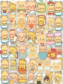 50pcs Cute Cartoon Yellow Bear Stickers, Waterproof Decorative Stickers For Cups, Desserts School Supplies, Back To School