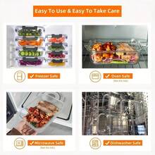 10 Gray Glass Food Storage Containers With Lids, Suitable For Meal Prep, Kitchen Storage, And Lunch Use, Leak-Proof, Sealed Glass Lunch Boxes, Suitable For Microwave, Oven, Refrigerator, And Dishwasher - 灰色 - 查看 4