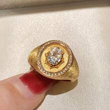 1pc Exquisite Pigeon Egg Rhinestone Antique Brushed Hot Ring - Brushed  Ring - View 2