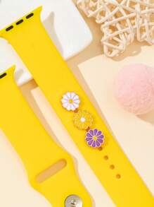 3 pièces/set Décoration d'ongle en fleurs de marguerite de couleur fraîche, naturelle et passionnée, compatible avec le bracelet Apple avec bouton décoratif pour bracelet de montre en silicone 38/40/41/42/44/45/49 mm, compatible avec le bracelet 9/8/7/6/5/4/3/2/1/SE. Bijou décoratif pour homme et femme, décoration d'amour