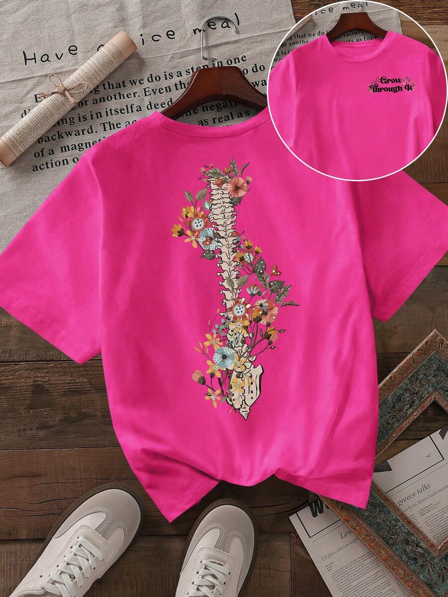 Women's Casual Short Sleeve Round Neck T-Shirt - Hot Pink - View 1