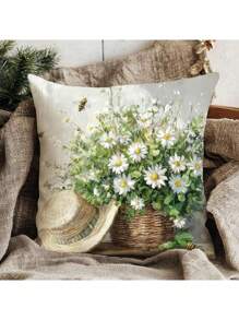 4pcs Farmhouse Style Polyester Pillow Covers, 17.72" X 17.72", Machine Washable With Zipper, Decorative Throw Pillow Cases Featuring Bicycle, Car And Floral Patterns, Suitable For Living Room Sofa Decor, Comfortable Whimsical Design, 100% Polyester (Pillow Insert Not Included)