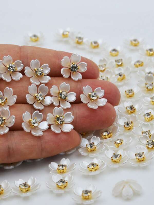 100/50/30pcs 14mm Purple Robe Flower With Gold Bottom Claw Crystal Resin Flower, For Clothing Decoration, Handicraft Gifts, DIY Arts & Crafts