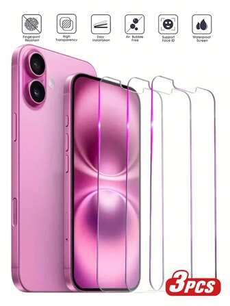 3pcs Tempered Glass Screen Protector For IPhone 16/15/14/13/12/11 Pro Max/Plus/Pro - Reinforced Glass, Smooth Surface, Compatible With IPhone 8/7/6/X/XR/XSMAX