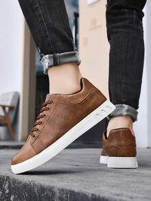 (Suggest Sizing Up) Men's Casual Sports Skateboard Shoes, Non-Slip, Student Sports Skateboard Shoes, Versatile All Season Casual Student Sports Shoes - Brown - View 3