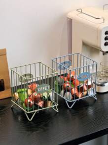 1pc Coffee Capsule Storage Box - Metal Material, New Square Design High Capacity Organizer, Home, Snack And Candy Storage Basket, Ideal For Kitchen, Bar Or Coffee Shop Counter Display, Colorful Coffee Bar Decor