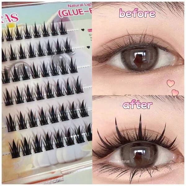 LAARAS neue Weizenähren Designs Wimpernverlängerungen, selbstklebend ohne Kleber, einfach anzuwenden, natürlicher Schwung und Dichte, wiederverwendbar, wasserfeste Kunstwimpern