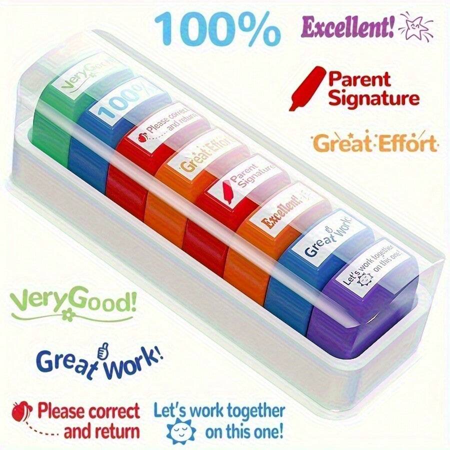 1 Set Of Reward Seals, Teacher Seals, Automatic Ink Incentive Color Sets, Work Grading Teacher Equipment, Storage Tray, Suitable For School Classrooms And Home Assistants, Color Seals - 1 cái - Xem 1