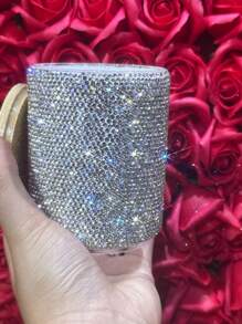 1pc White Luxury Crystal Rhinestone Decor Desktop Pen Holder, Creative Clay Glue Rhinestone Decor Makeup Brush Organizer, Fashionable Beauty Tool,For Holiday Beach, Bathroom Collection, Bedroom Collection, Large Capacity
