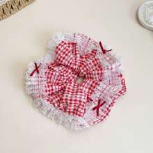 1pc Sweet Plaid Lace Scrunchie, Voluminous Bun Holder Ponytail Tie, Soft & Elegant Hair Accessory