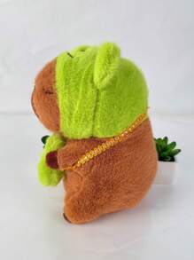 Juguete de peluche adorable de Capibara de 22 cm/8,66 pulgadas con tapa de cabeza de rana y mochila de rana. Estilo de anime de animal de peluche de color marrón oscuro. Regalo perfecto para fans de anime, decoración creativa y regalos para la fiesta de cumpleaños de niños, decoración de habitación de niñas.