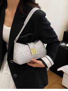 New Fashion Snake Skin Print Solid Color Crossbody Bag, Minimalist Versatile Handbag For Women - Silver - View 4