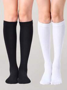 1/2 paire de chaussettes mi-longues ajustées de couleur unie, style scolaire JK, chaussettes de sport, convenant pour une utilisation quotidienne