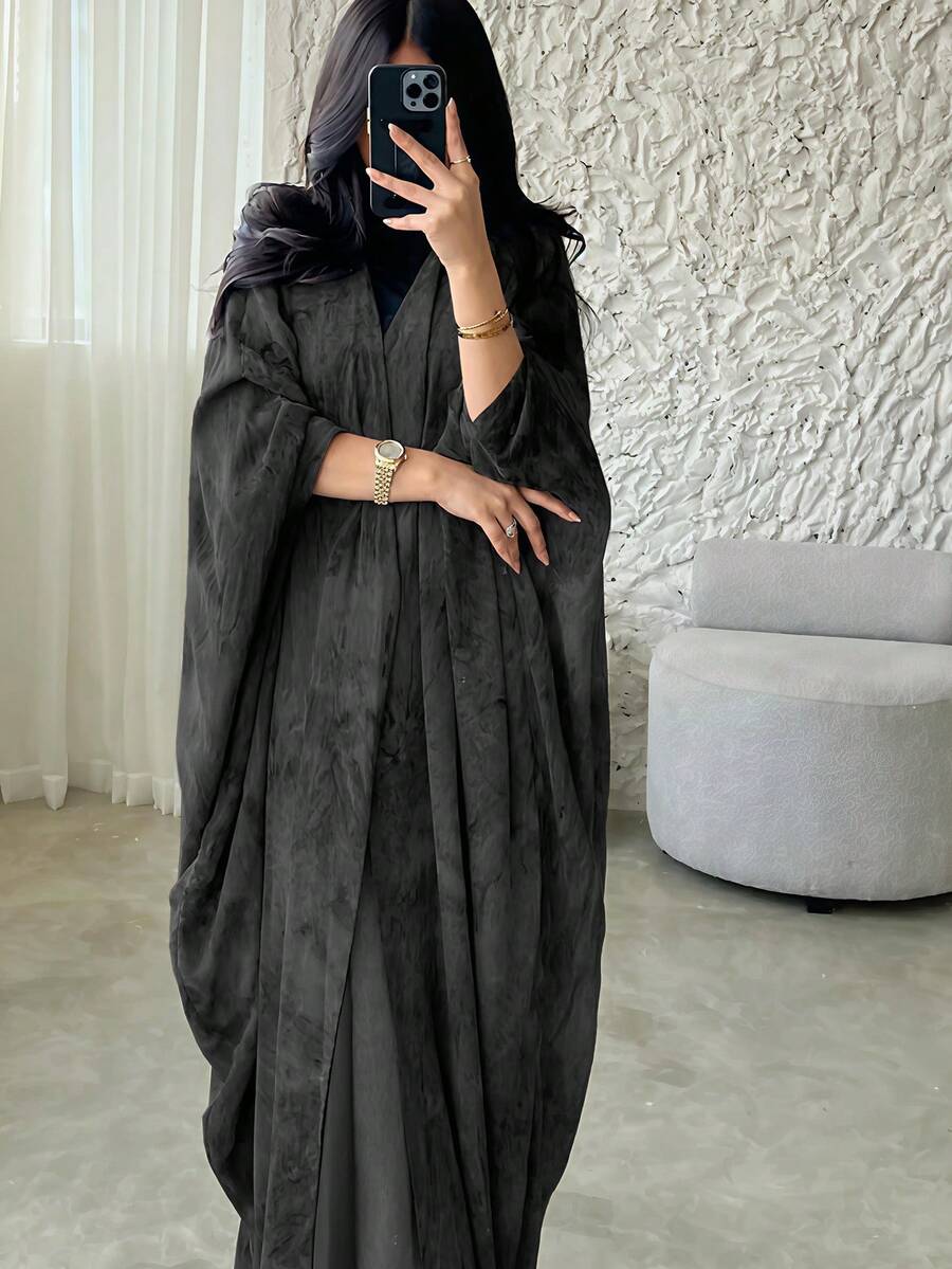1pc Elegant Casual Tie-Dye Printed Breathable Abaya Cardigan Long Robe, Suitable For Daily Wear And Gatherings