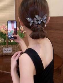 1个/2个装女士闪亮水晶蝴蝶流苏爪夹，优雅派对/休闲发型配饰，适用于马尾辫、刘海、侧边装饰，可爱优雅的发爪发夹，发饰 - 銀色 - 查看 8