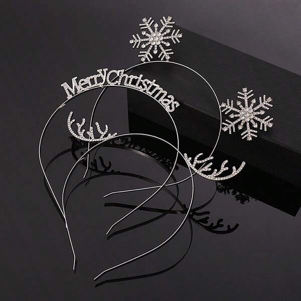 1pc/2pcs/3pcs Alloy Crystal Hair Accessories, Christmas Reindeer Antler Headband, Merry Christmas Snowflake Headband