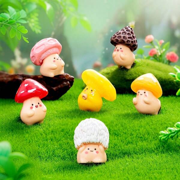 6 mini ornamentos de resina de fada cogumelo fofo, micropaisagem de musgo, acessórios de decoração faça você mesmo