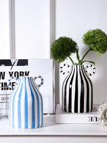 1 Stück minimalistischer Vase für zwei Ohren, Europäischer vertikaler gestreifter Stil zylindrische Blumenvase, Heimdekoration für getrocknete/frische Blumen, geeignet für Zuhause, Schlafzimmer Nachttisch, Eingangsbereich, Tisch, Geschenk für Freunde