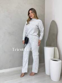 Mousse Knit Set With Blouse And Cargo Pants With Elegant Casual Weave - Caqui - Ver 3