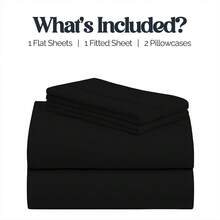Bed Goals: Cozy Core Buttery Soft Bamboo Blend Sheets – Cooling, Wrinkle-Resistant 4-Piece Set W/ Deep Pockets – Twin, Full, Queen, King, Cal King - 黑色 - 查看 3
