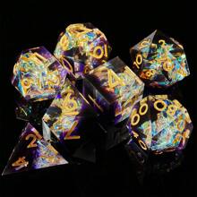 Exquisite Resin Gold Foil Dice Set, Complex Design With Multi-Faceted Shapes Including D20 - Ideal For Role Playing Games And Cthulhu Board Games