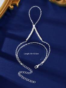 1 Pc Fashion Rhinestone Decor Silver Chain Bracelet With Rings Party Prom Jewelry Women