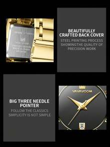 VA VA VOOM 1 Stück Herrenuhr, modisches quadratisches Zifferblatt, Edelstahlarmband 41mm, Luxus Business Stil Herrengeschenk, Uhr mit Original Quarzwerk, Gold & Roségold & Schwarz, Outdoor Sport Arbeits Uhr