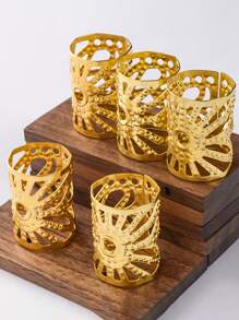 8pcs Bohemian Style Golden Metal Hair Ties, Geometric Hollow Mesh Hair Clips, Elastic Hair Accessories For Girl, Non-Textile Braided Design, Suitable For Daily And Casual Wear