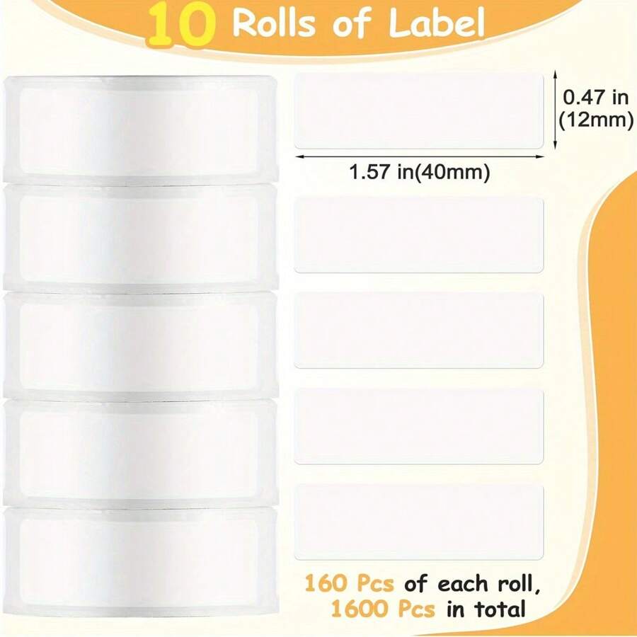 1600 pièces Ruban étiquette blanc laminé pour imprimantes d'étiquettes D30, 12x40 mm - Imperméable, adhésif puissant, résistant à haute température, facile à retirer, compatible avec l'impression claire avec les imprimantes d'étiquettes P15 P12/P11, imprimantes d'étiquettes