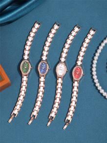 1 Peça Relógio de Quartzo Feminino Clássico Minimalista com Pulseira de Cerâmica Branca, Mostrador Oval Incrustado de Zircônia, Adequado para o Dia a Dia, Festas, Presentes de Aniversário