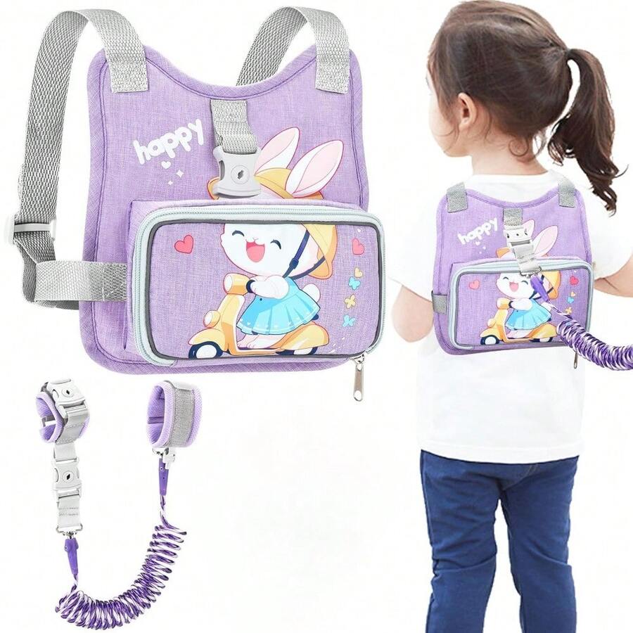 Toddler Harness Backpack Leash, Collapsible Kids Harness + Anti Lost Wrist Link, Cute Rabbit Child Leash For Outdoor Travel, Portable Baby Walking Harness Protector Wristband Strap For Girls/Boy