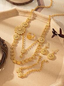 Set de 4 collares de aleación de cobre de 24 quilates con estilo de Dubai para mujer, joyería de Arabia Saudita