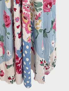 女士时尚无袖 V 领系带 A 字印花长裙，休闲舒适户外连衣裙 - 藍色 - 查看 5