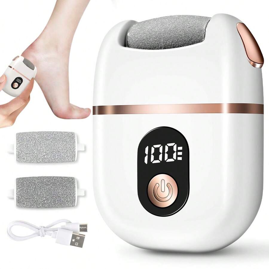 Rechargeable Electric Callus Remover, Foot File With 2 Replacement Rollers, Adjustable Speed, Waterproof Foot Grinder, Perfect For Removing Dead Skin, Calluses, Cracked Heels (With Display Screen) - White - View 1