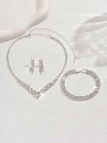 Conjunto elegante de joyería nupcial para boda y fiesta de 3 piezas, incluyendo collar ondulado brillante, aretes y pulsera