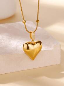 1 PC Luxury Cubic Zirconia Heart Pendant Necklaces For Women Gold Color Chain Collar Necklaces 2025 New Couple Jewelry Gifts
