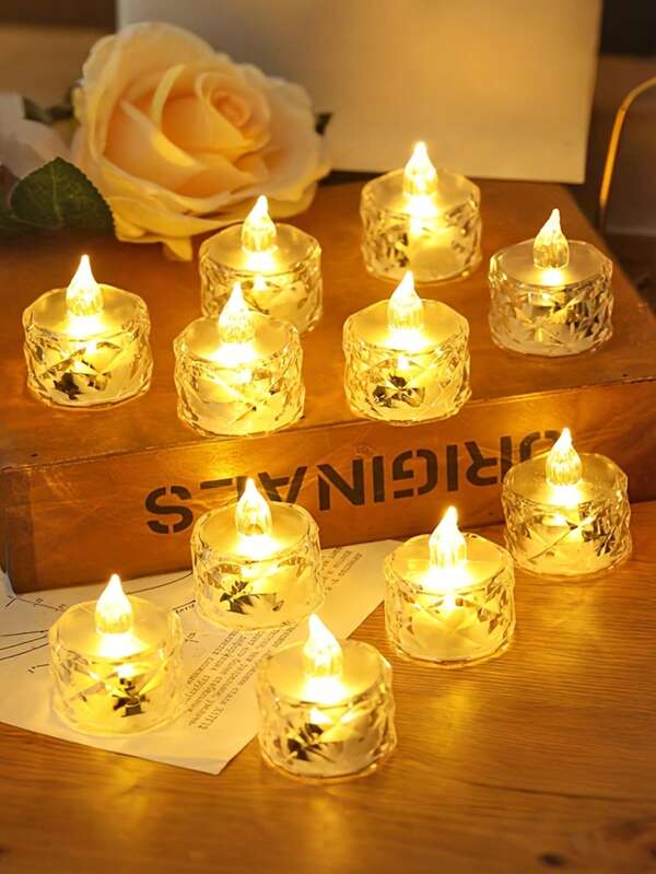 12Pack Flameless LED Tea Lights Candles Battery Operated, Flickering Lights For Yoga/Home/Wedding Decor, Holiday Gifts & Romantic Ambiance Decorate,Crystal Accented Plastic Candles For Indoor Decor, Perfect For Christmas, Parties,Outdoor,Table, Halloween,Anniversaries, Holidays And Proposals,Dining Room, Camping, Autumn Decoration, Harvest Day Decoration, Room Decoration, Bedroom Decoration(Warm White,Battery Included) (1.5" 1.9")