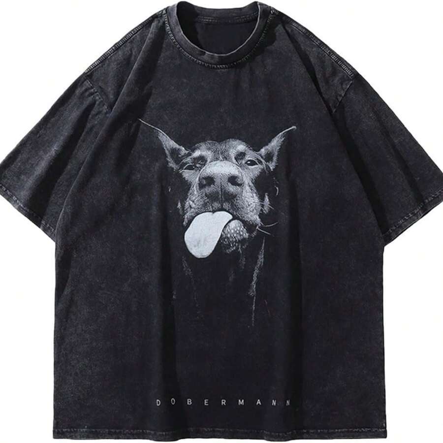 Doberman Pinscher Dog Women's Pure Cotton TShirt, Premium Cotton Quality Printing, Durable And Longlasting, Casual And Fashionable. - Black(黑色)1 - 查看 1