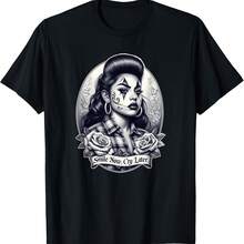 ILE NOW CRY LATER Camisa Chicana  Tattoo Art Chola T-Shirt - màu đen - Xem 1