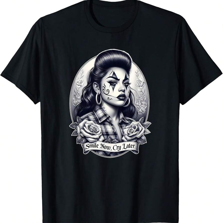 ILE NOW CRY LATER Camisa Chicana Tattoo Art Chola T-Shirt - màu đen - Xem 1