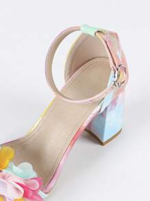 Sandalias con tacón grueso, puntera cuadrada y decoración floral para mujer, estilo dulce y elegante para boda, fiesta en primavera/verano