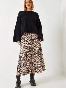Gonna a ruota midi lunga con stampa leopardata per donna