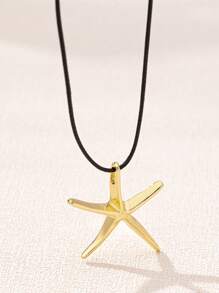 1pc Simple And Exquisite Starfish Pendant Necklace, Black Leather Rope Sexy Chain Suitable For Women's Daily Wear, Beach Jewelry Gift