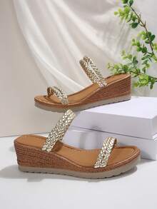 Plus Size Women Woven Comfortable Platform Wedge Waterproof Sandals, Summer