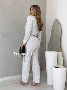 Mousse Knit Set With Blouse And Cargo Pants With Elegant Casual Weave - Caqui - Ver 2