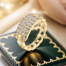 4 Row Sparkling Zirconia Elegant Promise Ring, Pave-Set Engagement/Wedding Band, Suitable For Evening Party Decoration, Gift For Loved Ones