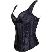 Corset Corset Overbust Colors Strap Zipper Vintage - màu đen - Xem 9